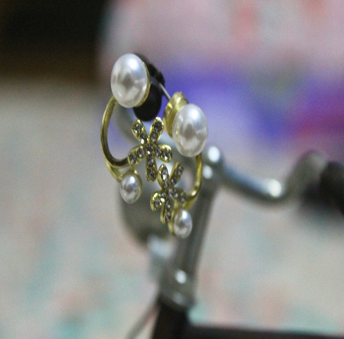 Pearl & Crystal Crescent Floral Earring
