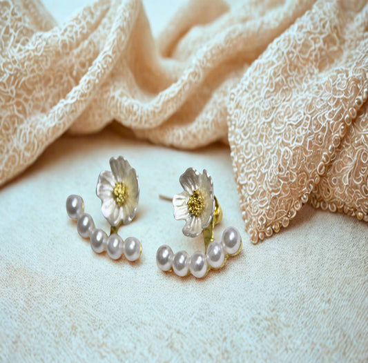 Floral Pearl Blossom Stud Earrings