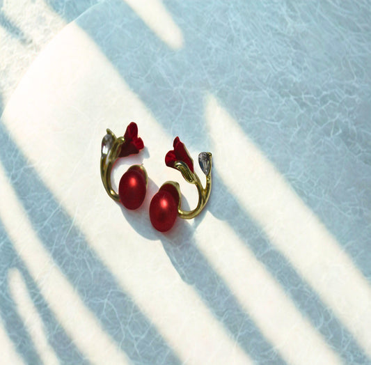 Red Blossom Pearl Earring
