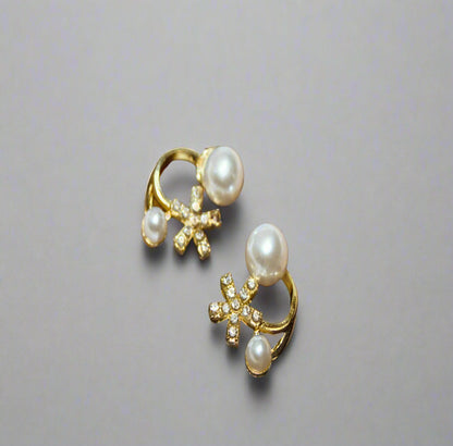 Pearl & Crystal Crescent Floral Earring
