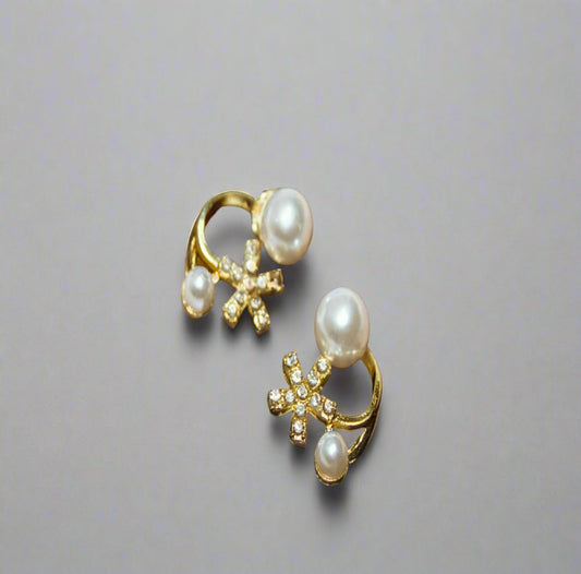 Pearl & Crystal Crescent Floral Earring